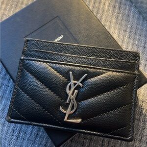 Saint Laurent YSL monogram card case in grained leather